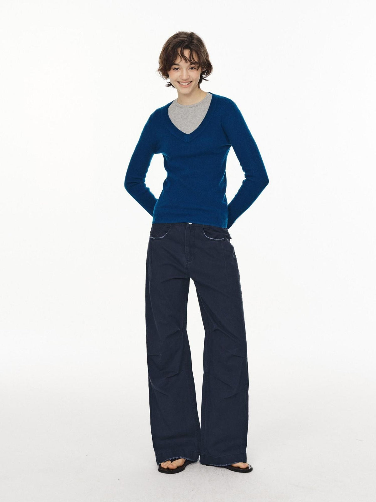 Country Moment Pure Cotton Wide Leg Button Fly Loose Casual Black Gray Navy Straight Pants
