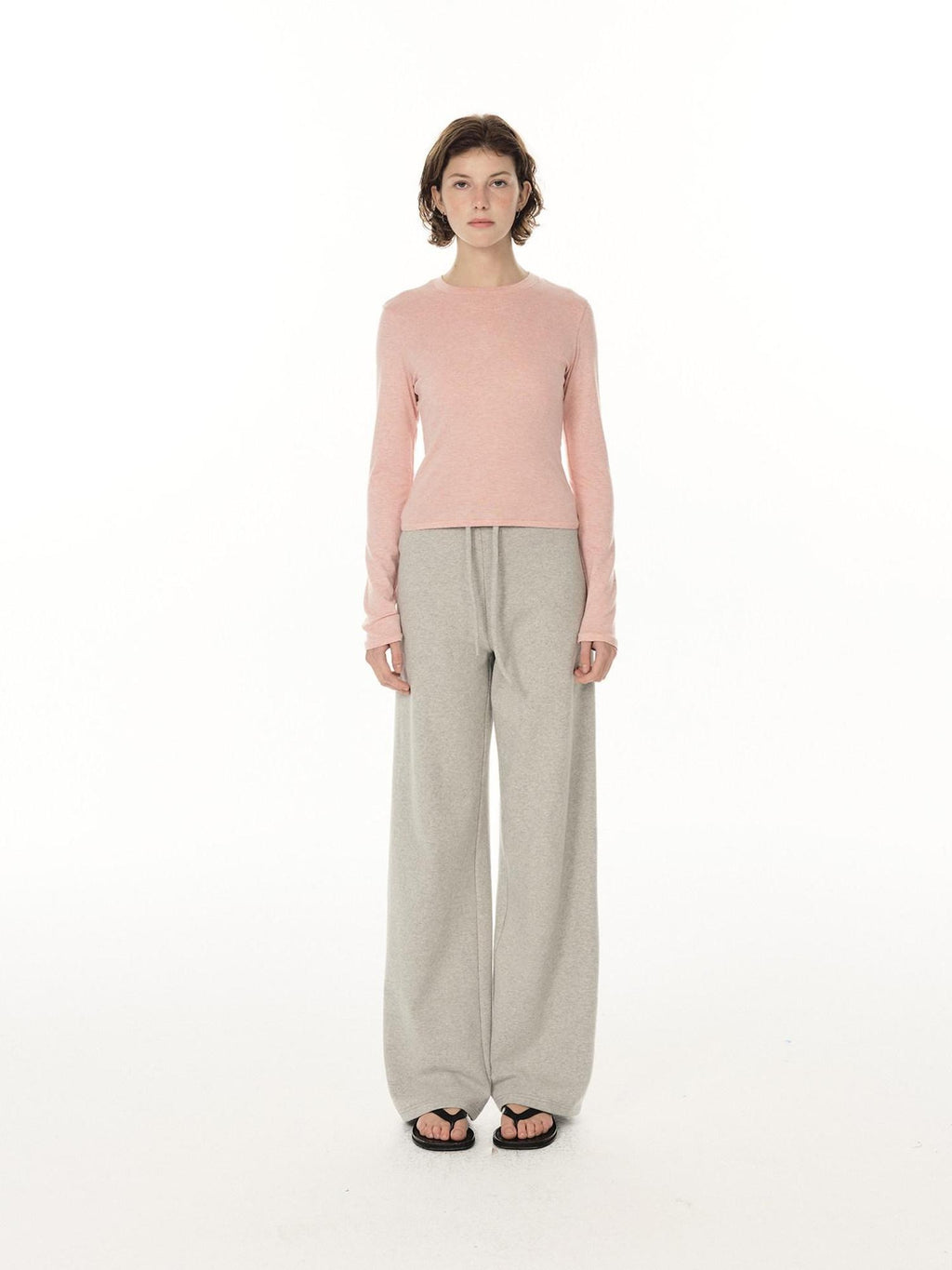 Country Moment Durable Cotton Mid Rise Straight Elastic Youth Casual Black Gray Wide Leg Pants