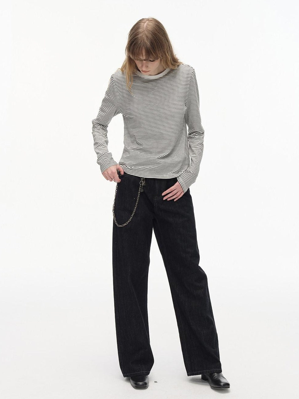 Country Moment Breathable Cotton Slim Fit Contrast Striped Crew Neck Women Long Sleeve T-Shirts