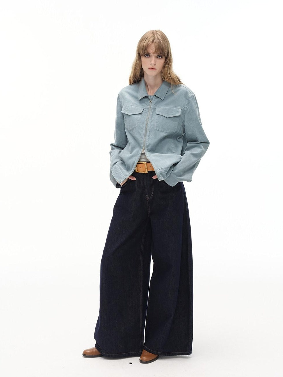 Country Moment High Waist Durable Cotton American Relaxed Raw Denim Non Stretch Wide Leg Jeans