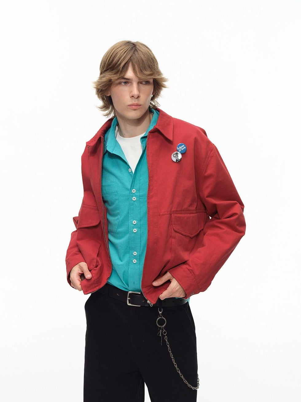 Country Moment Warm Pure Cotton Relaxed Fit Zip Front Rib Hem Unisex Chili Red Cropped Jackets