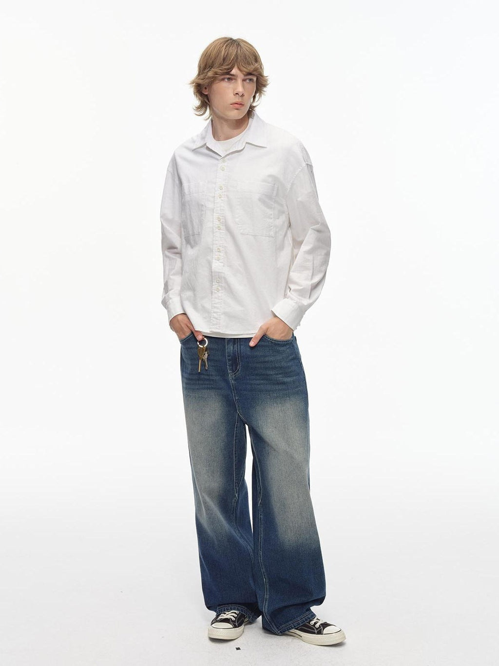 Country Moment Breathable Cotton Linen Loose Button Collar Unisex Long Sleeve Solid Shirts