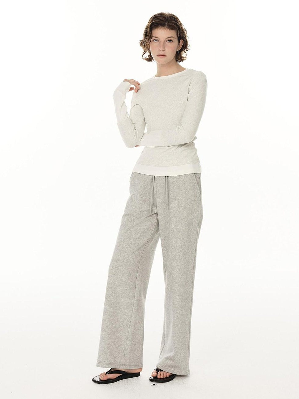 Country Moment Durable Cotton Mid Rise Straight Elastic Youth Casual Black Gray Wide Leg Pants