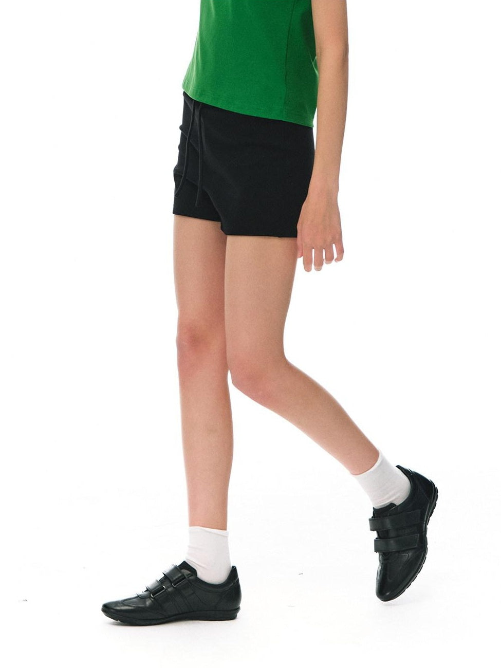 Country Moment Comfort Stretch Knit Straight Fit Mid Rise Citywalk Black Cotton Mini Shorts