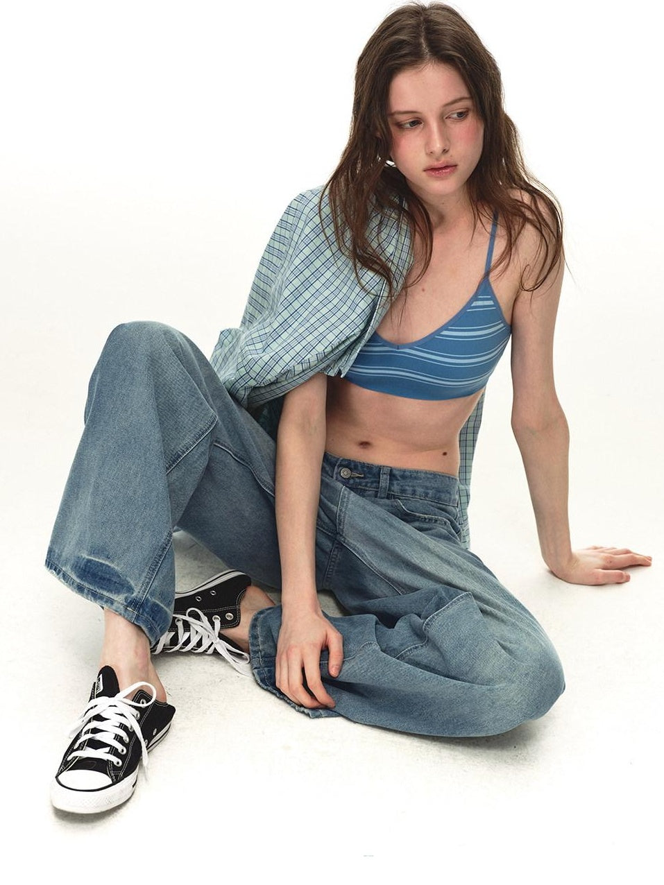 Country Moment Soft Breathable Mid Rise Stone Wash Loose Casual Unisex Denim Blue Wide Leg Jeans