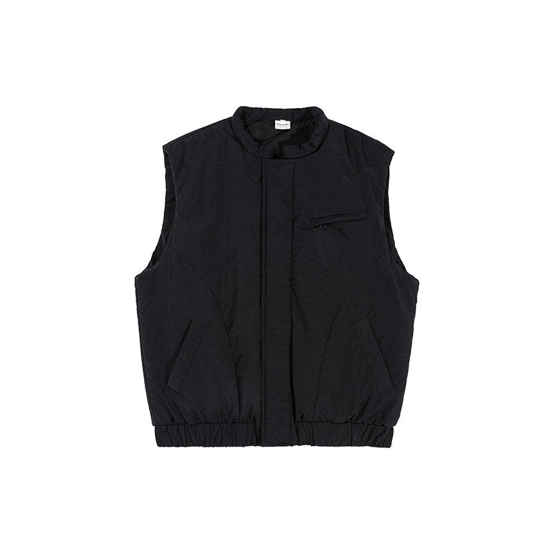 Country_Moment_Light_Nylon_Stand_Collar_Zipper_Youthful_American_Casual_Teen_Black_Vests_MISSTT