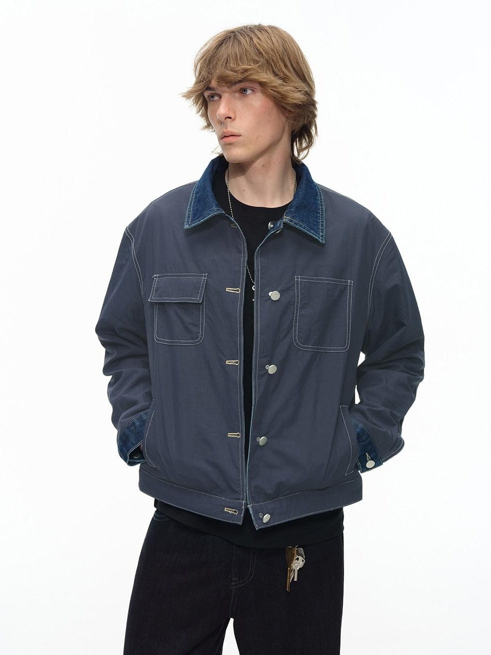 Country Moment Shape Retaining Washed Relaxed Fit Unisex Deep Blue Flap Pocket Denim Jackets