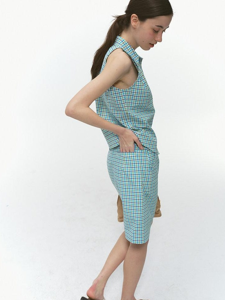 Country Moment Pure Cotton Commuter Literary A Line Mid Rise Office Green Plaid Mini Skirts