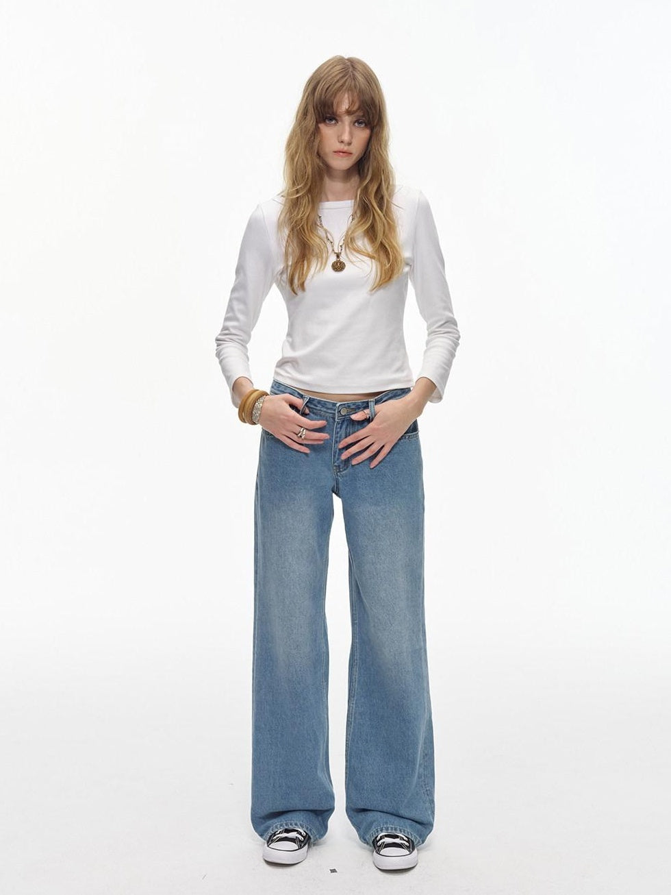 Country Moment Washed Light Blue Midrise Zip Fly Relaxed Fit Cotton Blend Straight Leg Jeans