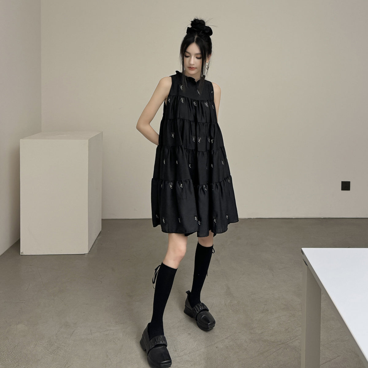 DDGIRL_studio_Chic_Office_Sleeveless_Crew_Neck_Pullover_Black_Polyester_One_Size_Midi_Dresses_MISSTT