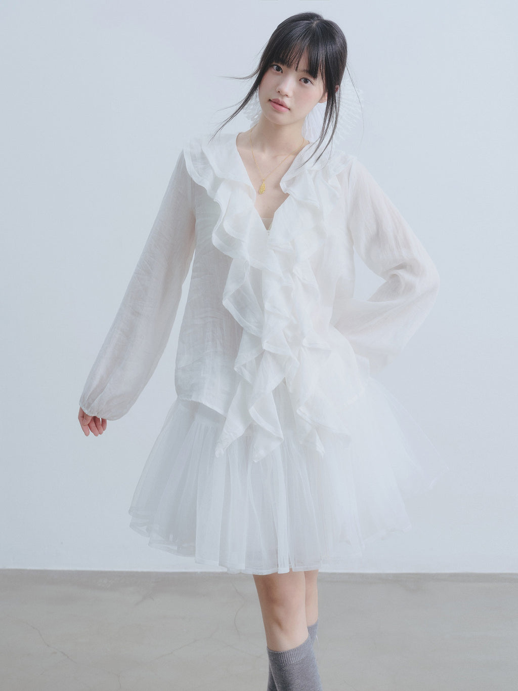 DDGIRL_studio_Breathable_Ramie_Ruffle_V-neck_Fitted_Office_Button_Long_Sleeve_Women_Blouses_MISSTT