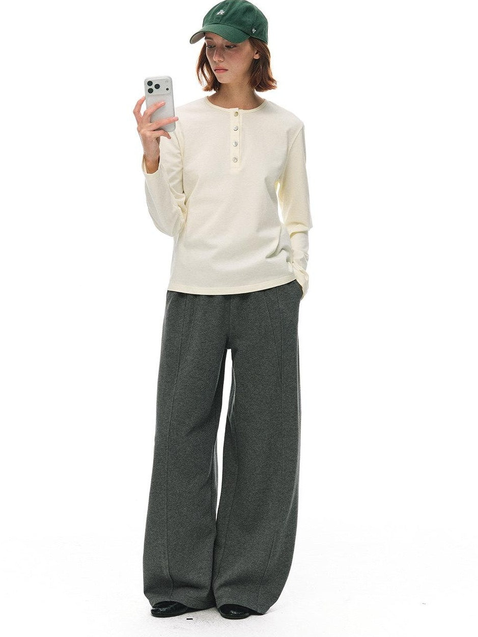 Country Moment Pure Cotton Breathable Henley Button Placket Women Citywalk Long Sleeve T-Shirts