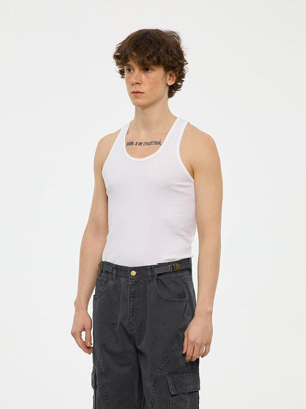 Country Moment Soft Stretch Cotton Slim Fit Japanese Round Neck Youth Casual White Tank Tops