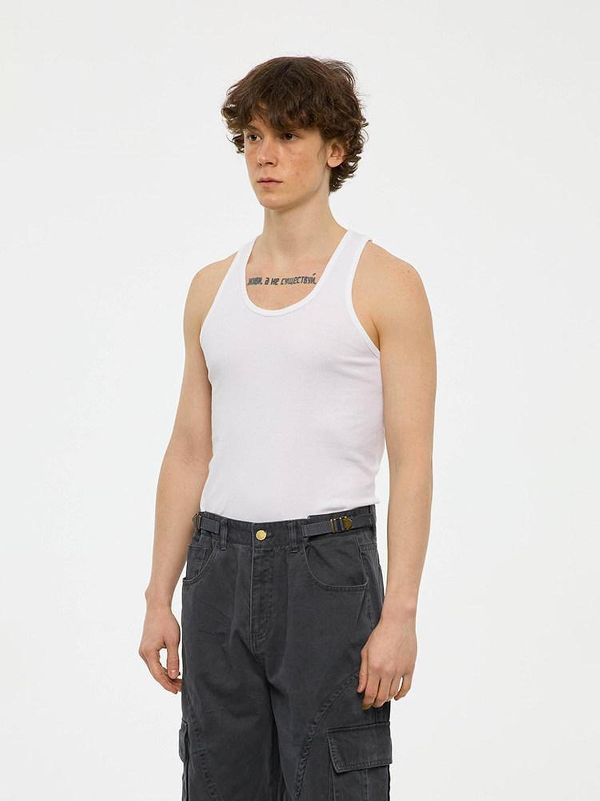 Country Moment Soft Stretch Cotton Slim Fit Japanese Round Neck Youth Casual White Tank Tops