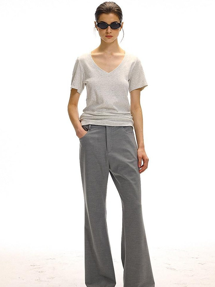 Country Moment Breathable Loose Street Sport Zip Fly Women Solid Gray Straight Pants
