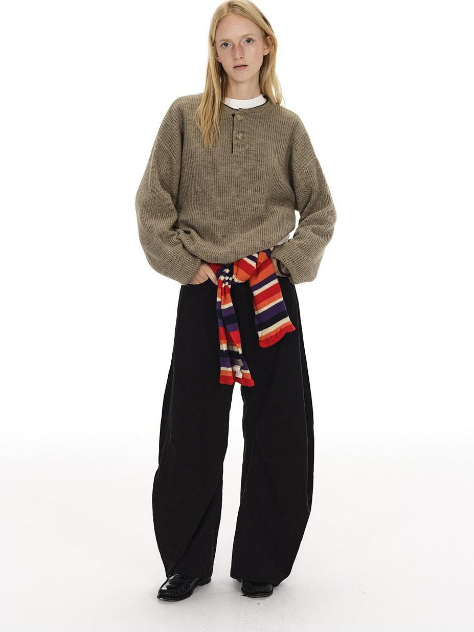 Country Moment Soft Thermal American Loose Fit Contrast Unisex Kids Knit Khaki Sweaters