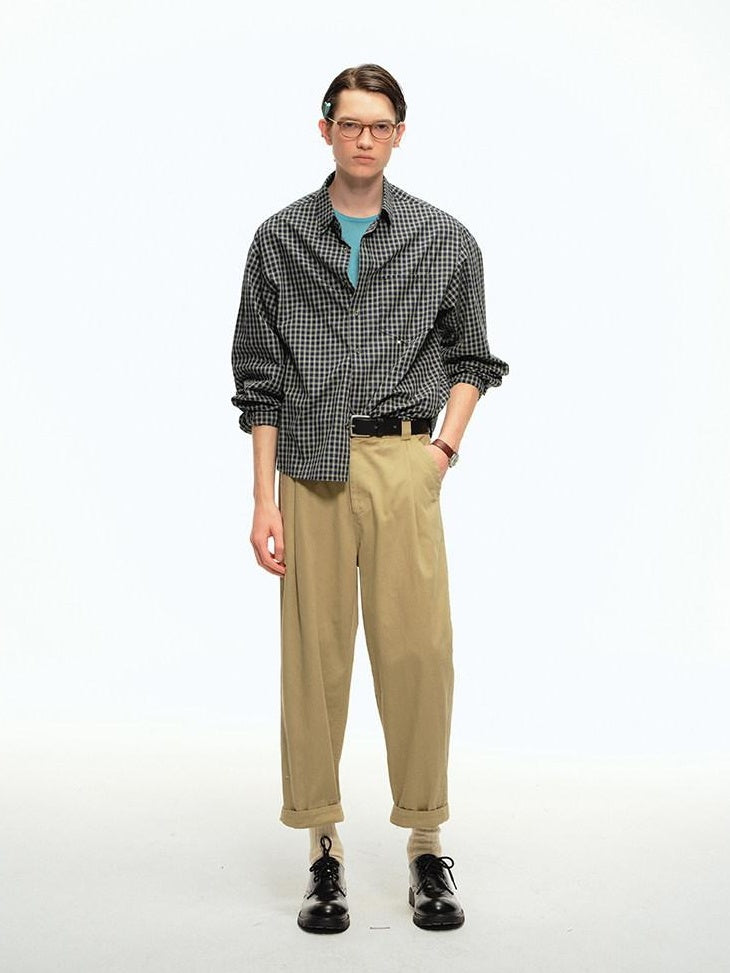 Country Moment Cotton Mid Waist Zip Fly Youth American Casual Daily Khaki Black Straight Pants
