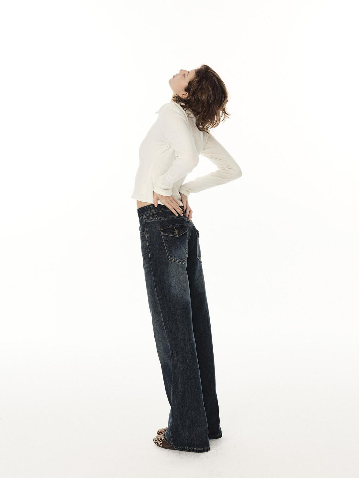 Country Moment Soft Cotton Blend Mid Rise Micro Flare Casual Deep Indigo Straight Leg Jeans