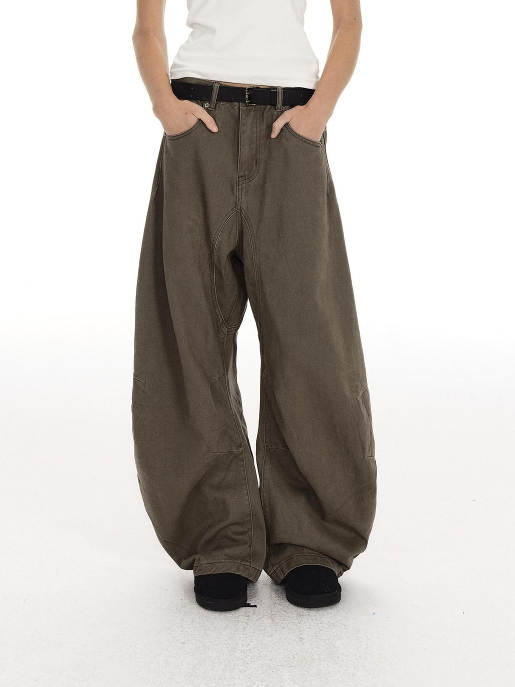 Country Moment Breathable Cotton Sculpted Mid Rise Casual Loose Black Brown Wide Leg Pants