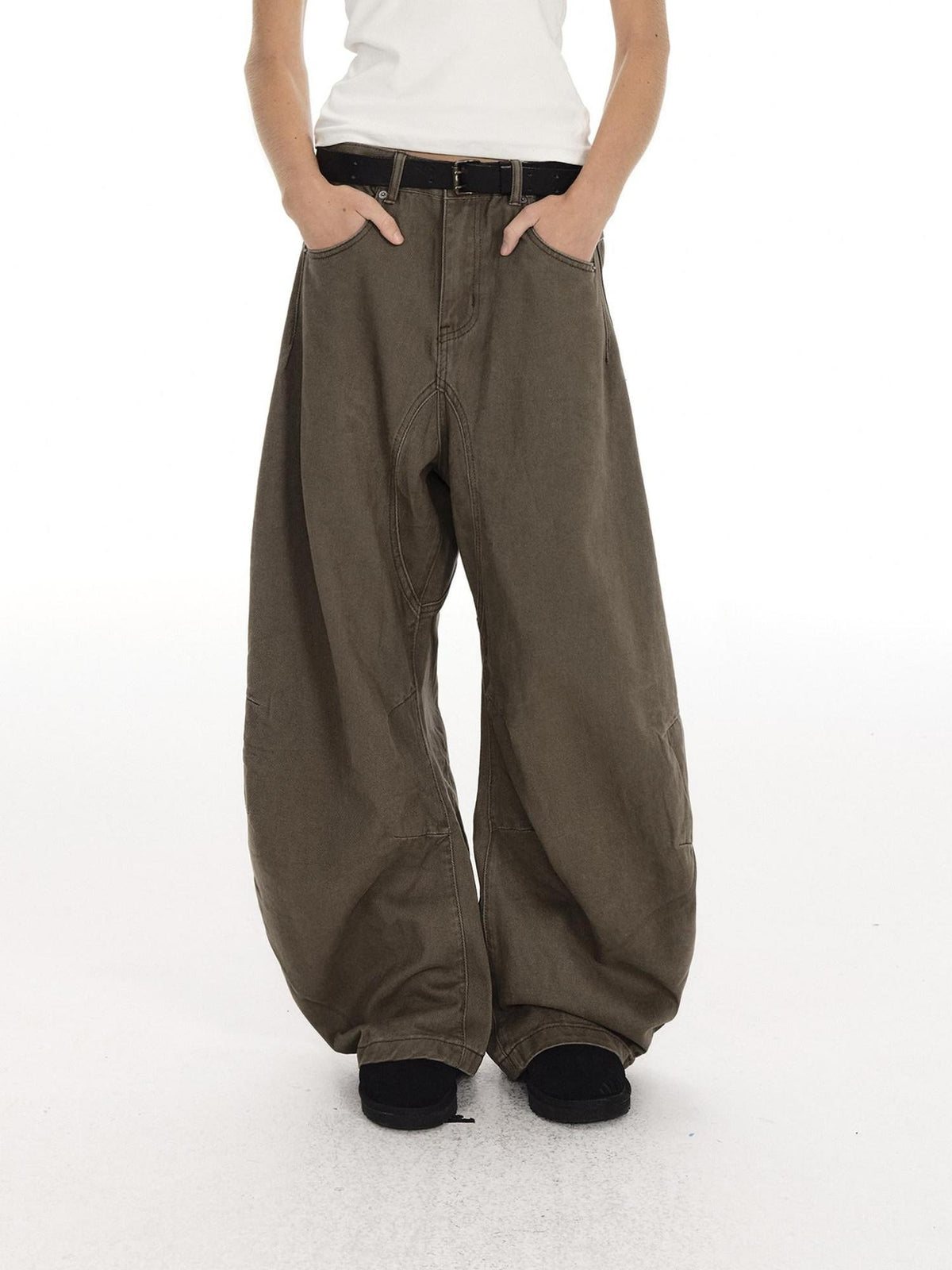 Country Moment Breathable Cotton Sculpted Mid Rise Casual Loose Black Brown Wide Leg Pants