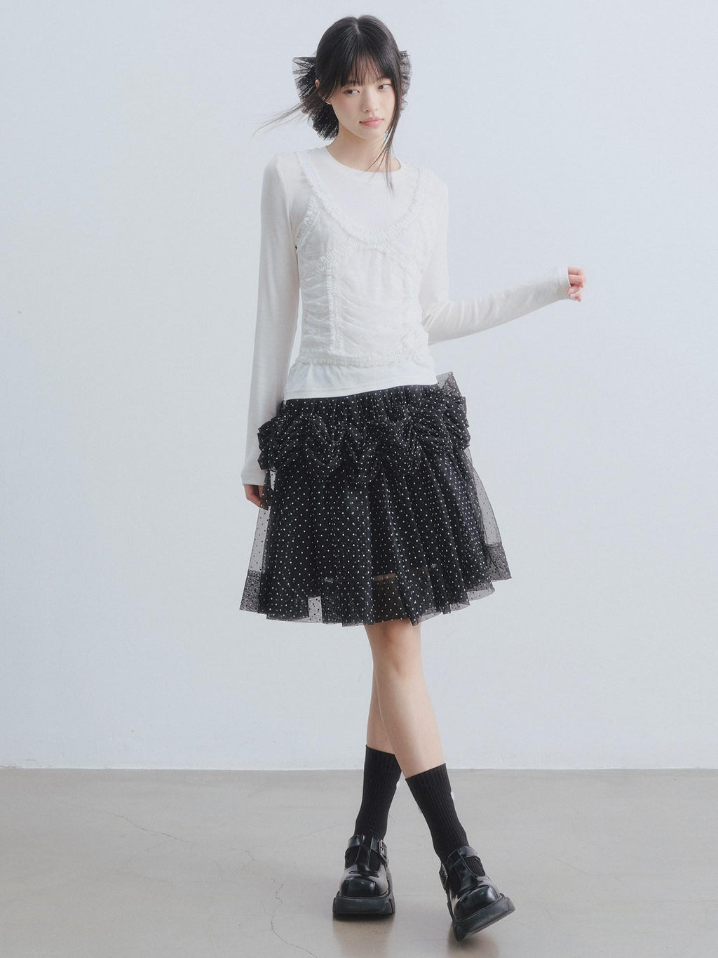 DDGIRL studio Breathable Commuter Tencel Wool Lace Faux Women White Long Sleeve T-Shirts