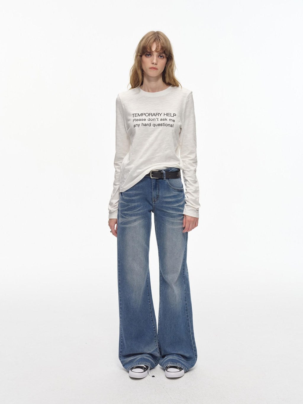 Country Moment Comfortable Low Rise Slim Fit Gradient Zipper Fly Washed Blue Flared Jeans