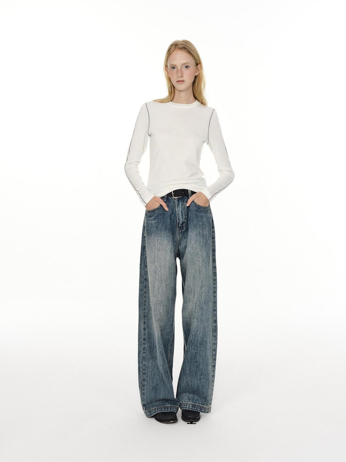 Country Moment High Waist Button Fly Non Stretch Blue Cotton Casual Youth Straight Leg Jeans