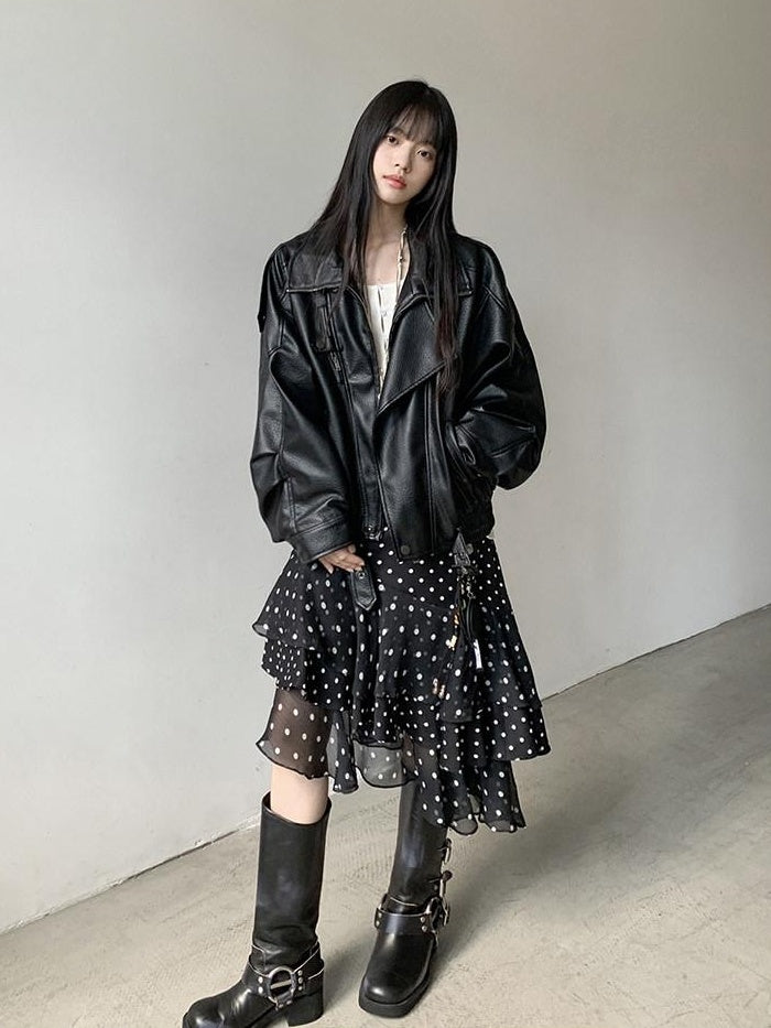 DDGIRL studio Shape Retaining Ruffle Hem High Waist Office Young Women Black Lined Midi Skirts
