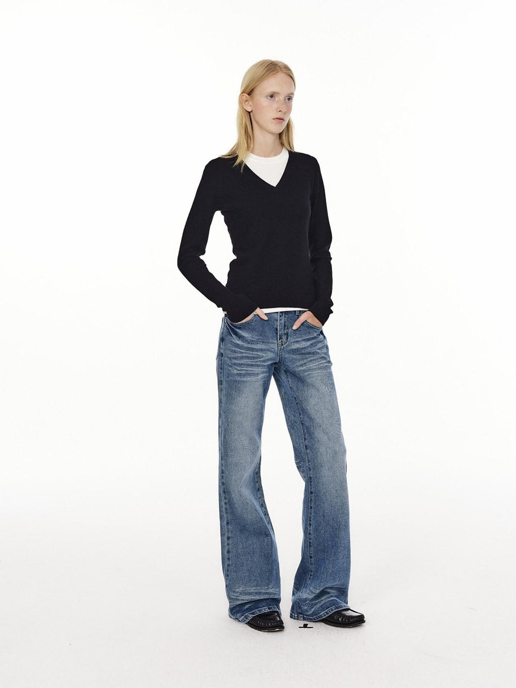 Country Moment Low Rise Stretch Cotton Casual Zip Fly Everyday Washed Blue Flared Jeans