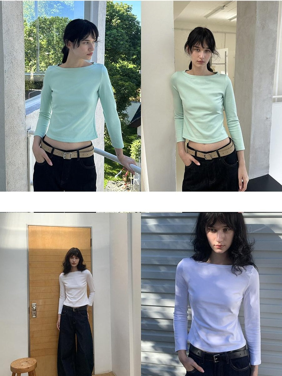 Country Moment Soft Breathable Cotton Stretch Slim Fit Boat Neck Women Long Sleeve T-Shirts