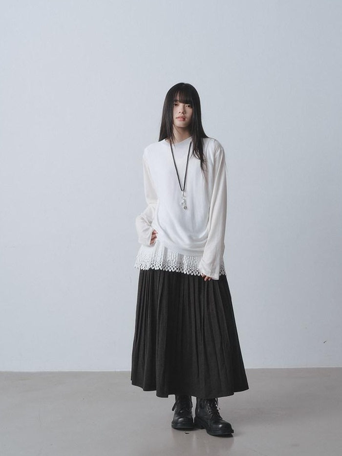 DDGIRL studio Soft Breathable V-neck Patchwork Loose Fit Women White Long Sleeve T-Shirts