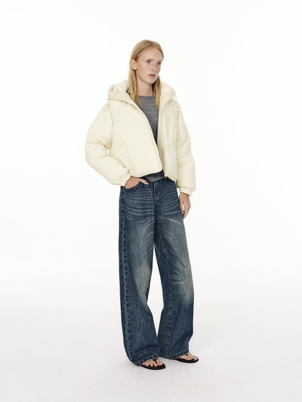 Country Moment Micro Stretch Mid Rise Vintage Blue Gradient Loose Unisex Straight Leg Jeans