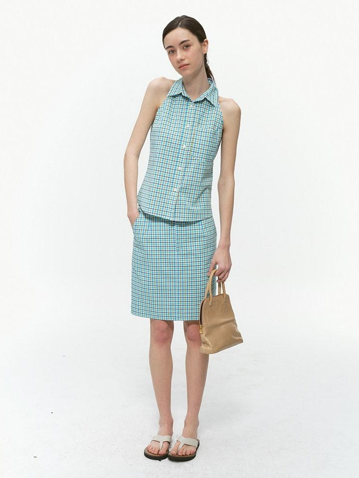 Country Moment Pure Cotton Commuter Literary A Line Mid Rise Office Green Plaid Mini Skirts
