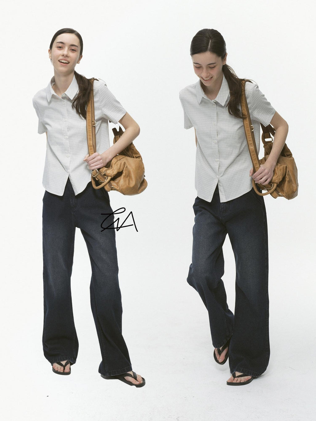 Country Moment Breathable Pure Cotton Slim Fit Checked Short Sleeve Button Collar Women Shirts