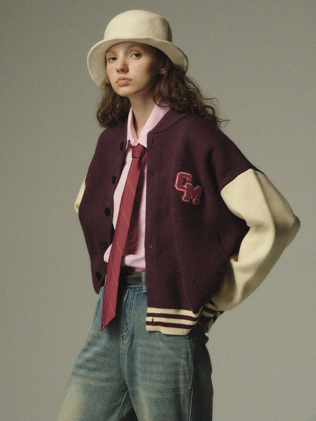 Country Moment No Itch Youth Loose Fit Unisex Casual Burgundy Baseball Collar Bomber Jackets