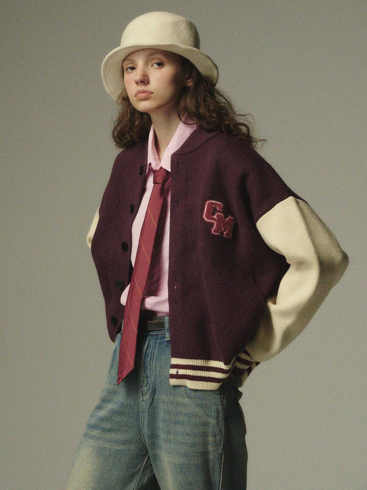 Country Moment No Itch Youth Loose Fit Unisex Casual Burgundy Baseball Collar Bomber Jackets