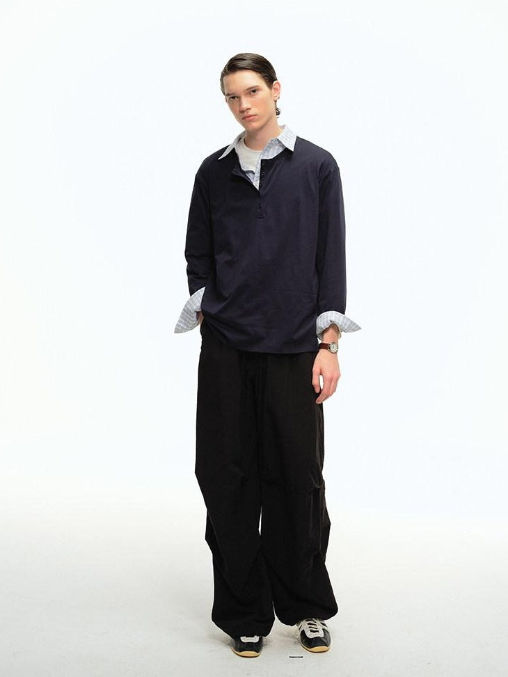 Country Moment Lightweight Nylon Blend Loose Fit Straight Leg Mid Rise Youth Black Cargo Pants