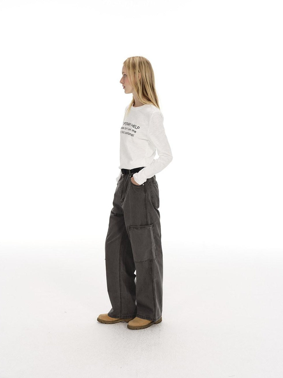 Country Moment 100% Cotton High Waist Breathable Loose Wide Leg Pockets Button Fly Cargo Pants