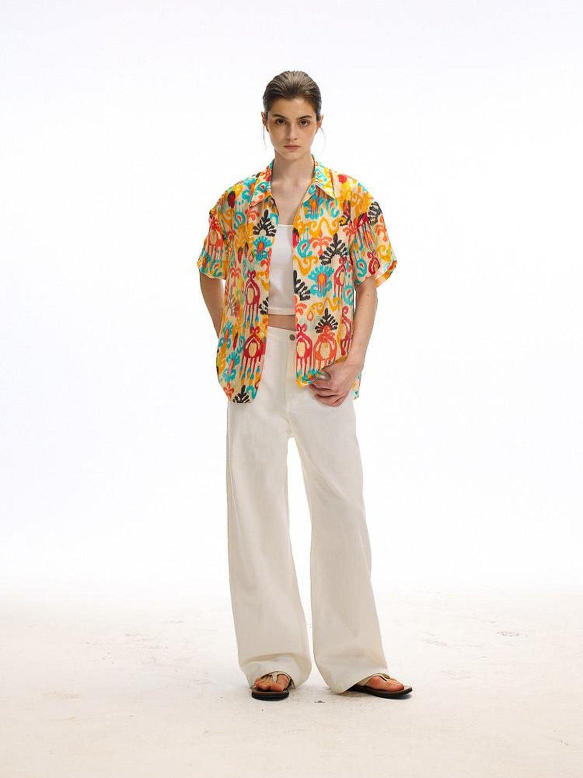 Country Moment Versatile Cotton Loose Natural Waist Zip Fly Commuter White Straight Pants