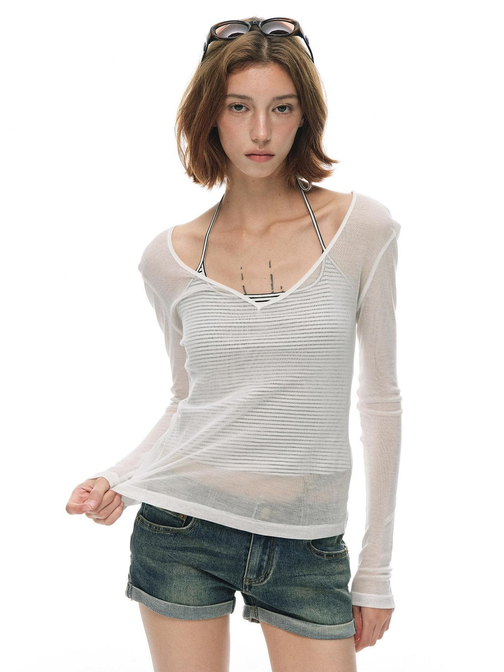 Country Moment Breathable Slim Striped V-neck Unisex Tencel Cotton Backless Camisoles