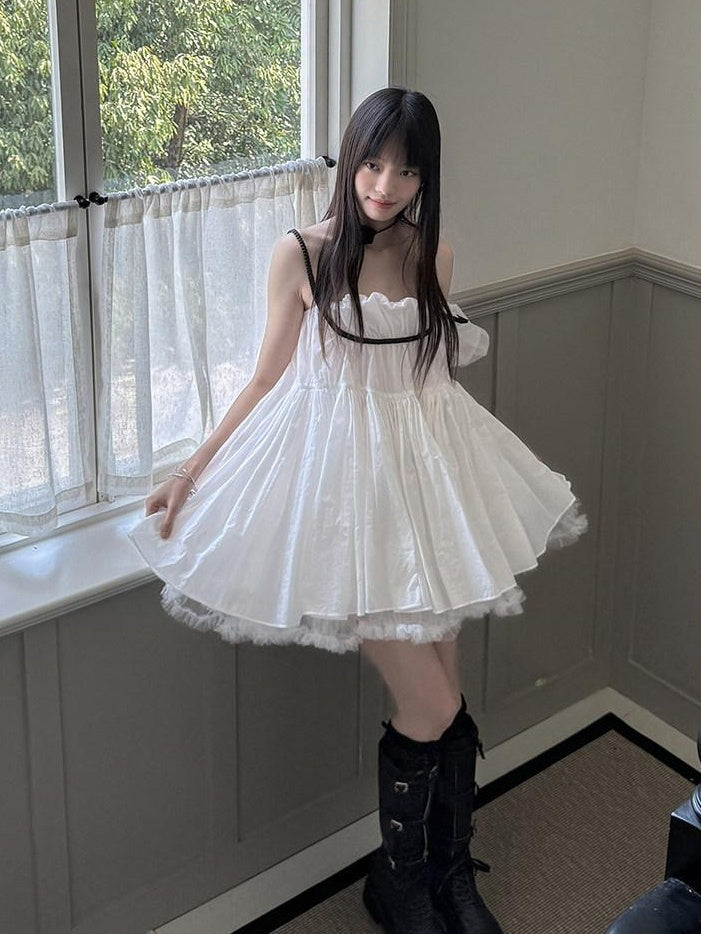 DDGIRL studio Soft Nylon One Shoulder A Line Loose Waist Women White Mini Dresses