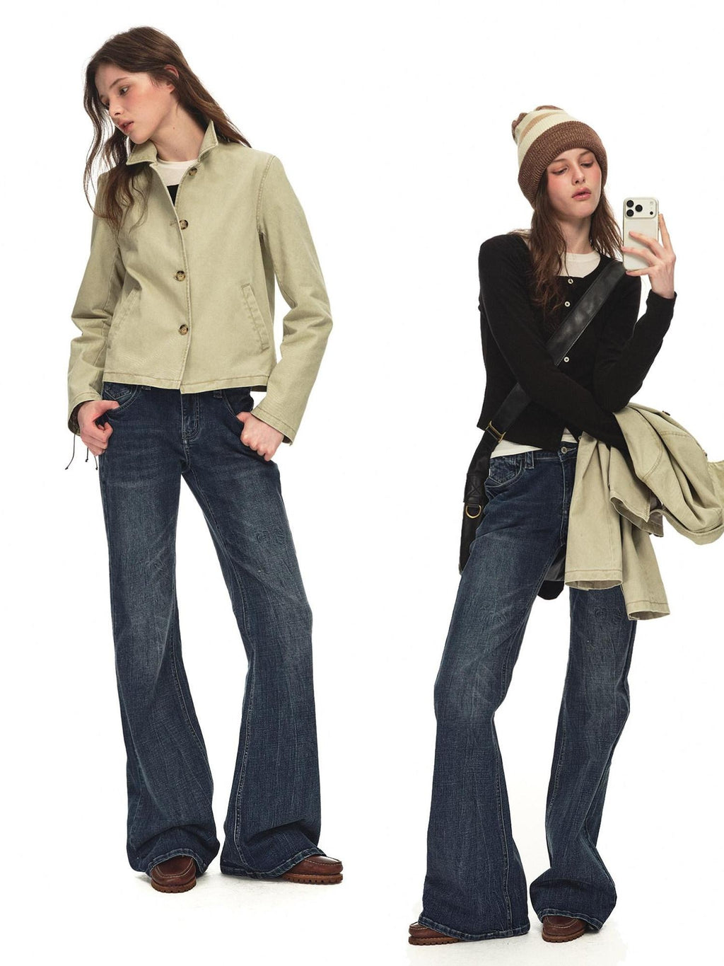 Country Moment Slimming Soft Breathable Distressed Low Rise Vintage Blue Stonewash Flared Jeans