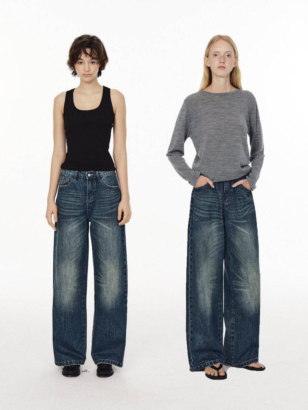 Country Moment Micro Stretch Mid Rise Vintage Blue Gradient Loose Unisex Straight Leg Jeans