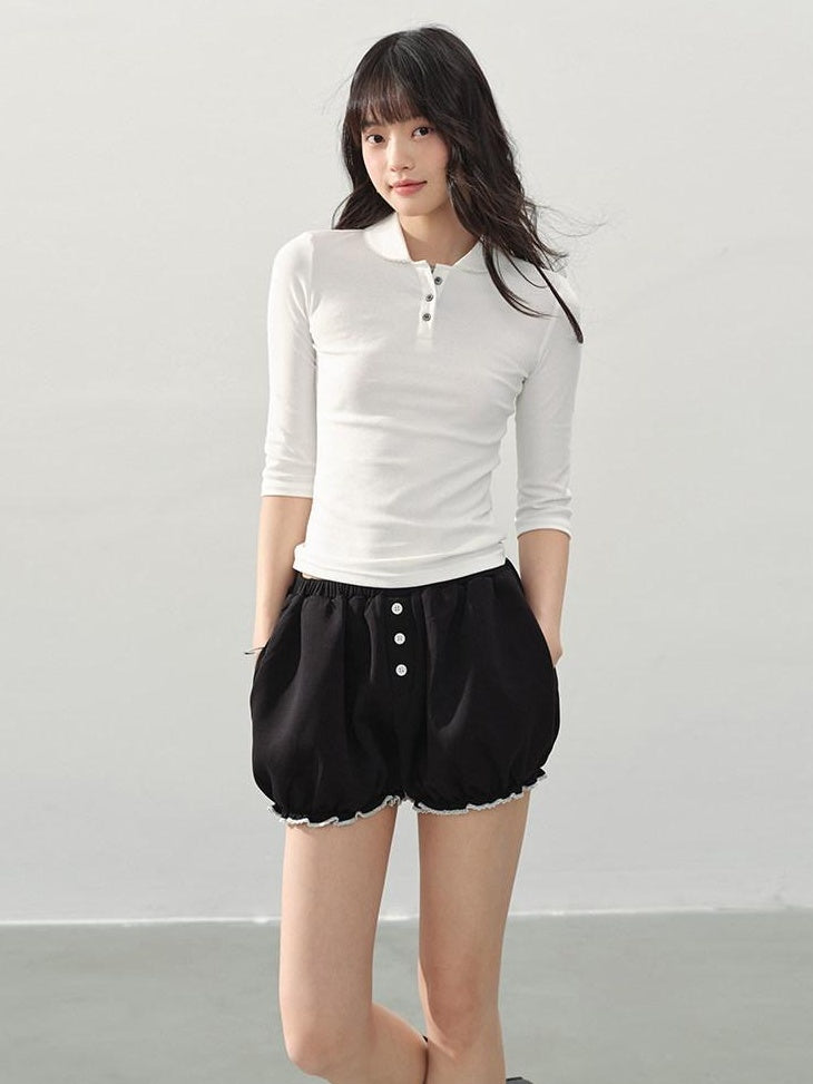 DDGIRL studio Soft Breathable Cotton Lace Trim Straight Fit Women Short Sleeve T-Shirts