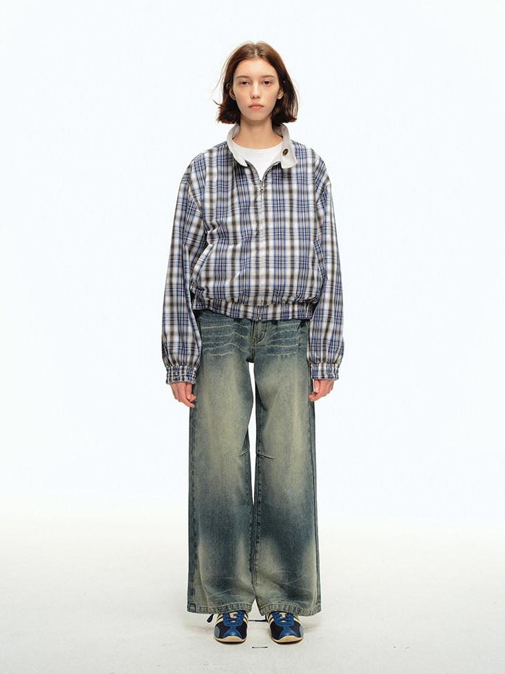 Country Moment Durable Pure Cotton Mid Rise Relaxed Wide Light Wash Casual Straight Leg Jeans