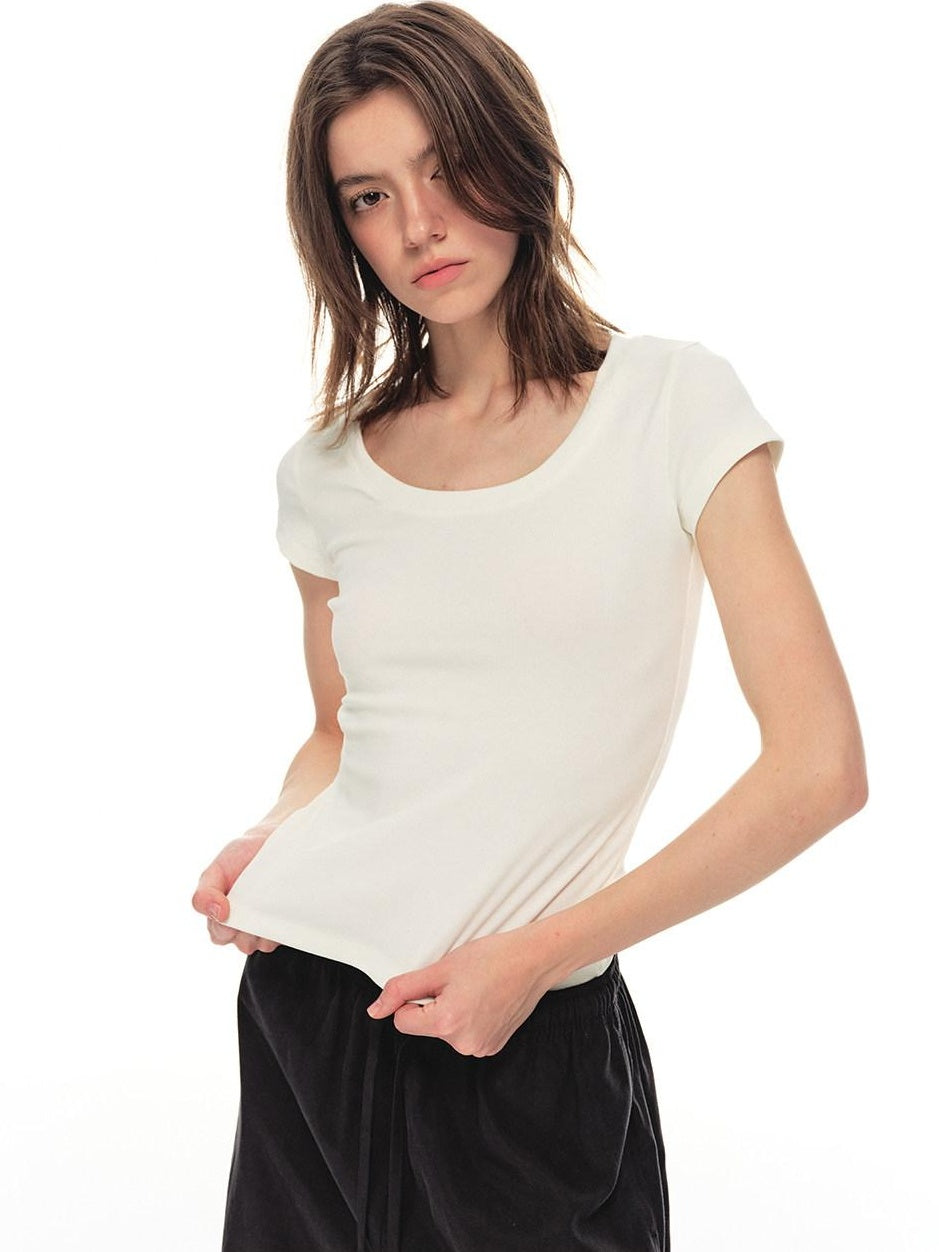 Country Moment Breathable Stretch Washed Slim Fit U Neck Women Cotton Short Sleeve T-Shirts