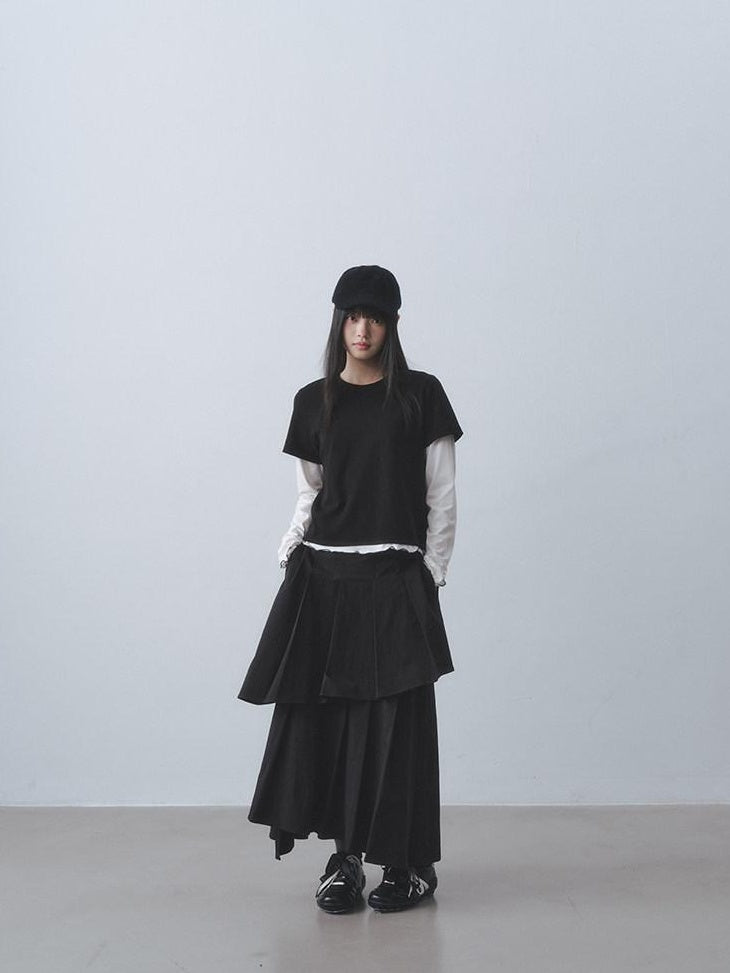 DDGIRL studio Retains Shape Double Lined Pleated High Waist Women Cotton Blend Maxi Skirts