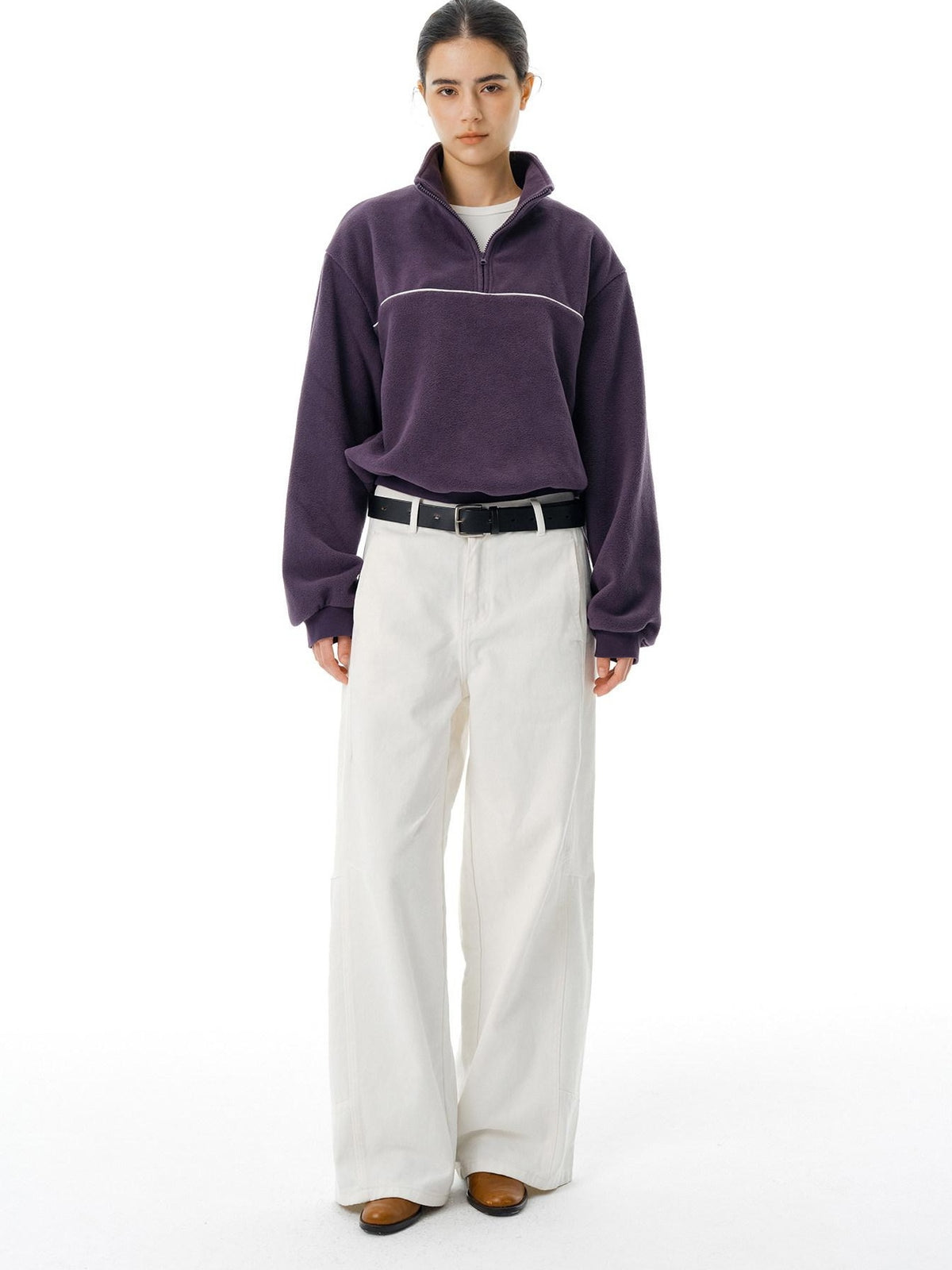 Country Moment Breathable Cotton Mid Waist Patchwork 3D Tailored Casual Khaki Wide Leg Pants
