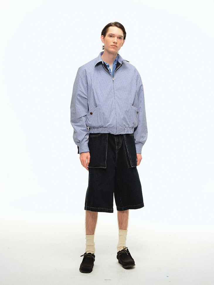 Country Moment Shape Retention Mid Rise Loose Straight Blue Denim Teen Cotton Mid-Length Shorts
