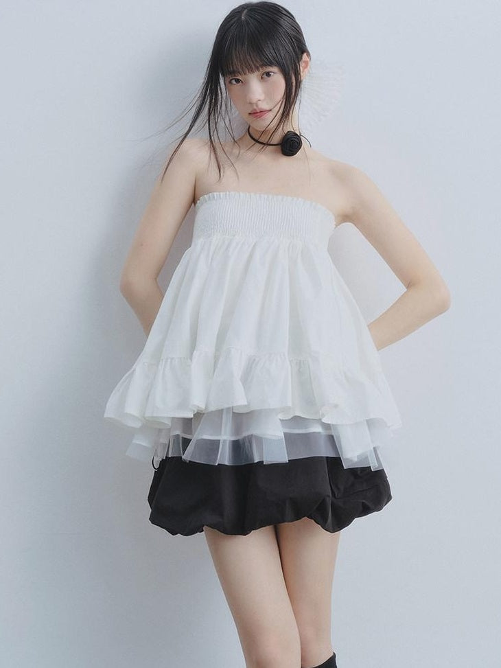 DDGIRL studio Lined Shape Retaining High Waist Pleated Lace Puff Loose Fit Women Mini Skirts
